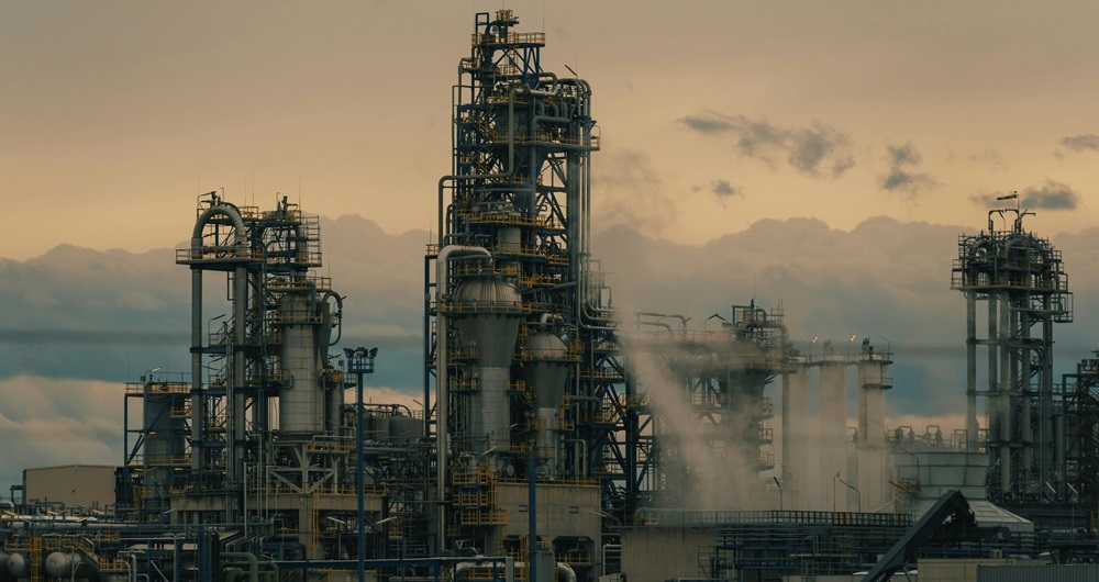 Image of a refinery that considers cybersecurity in MOC